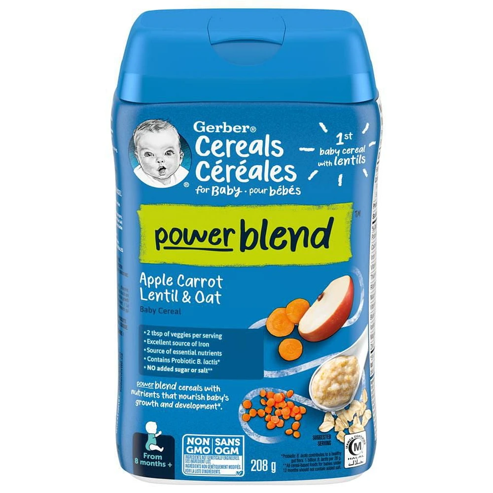 GERBER POWERBLEND Baby Cereal Apple Carrot Lentil & Oat, 208 g