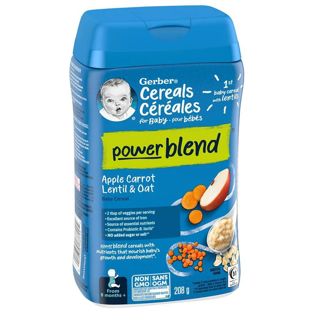 GERBER POWERBLEND Baby Cereal Apple Carrot Lentil & Oat, 208 g