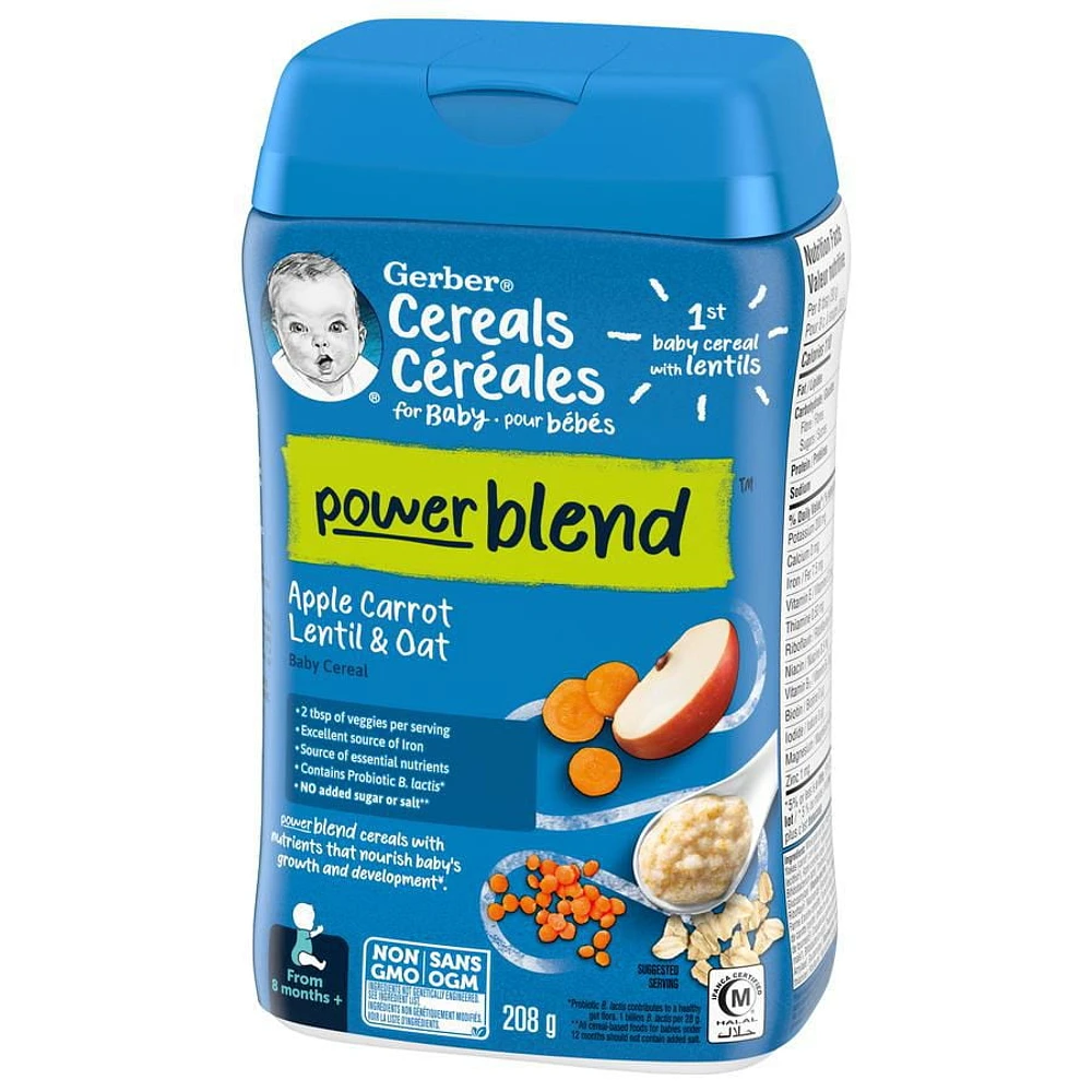 GERBER POWERBLEND Baby Cereal Apple Carrot Lentil & Oat, 208 g