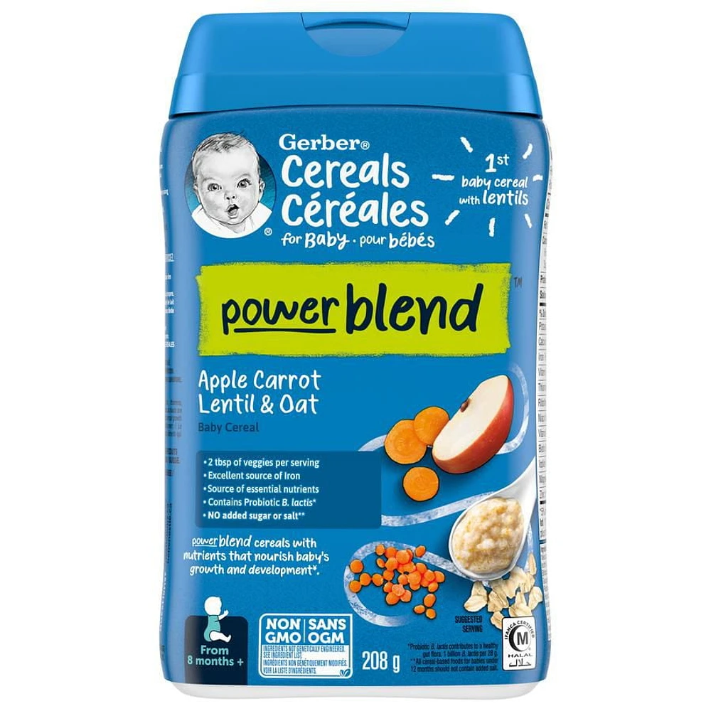 GERBER POWERBLEND Baby Cereal Apple Carrot Lentil & Oat, 208 g