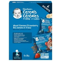 GERBER Baby Cereal Wheat Banana Strawberry  Sachet– 6 x 28 g, 6 x 28g