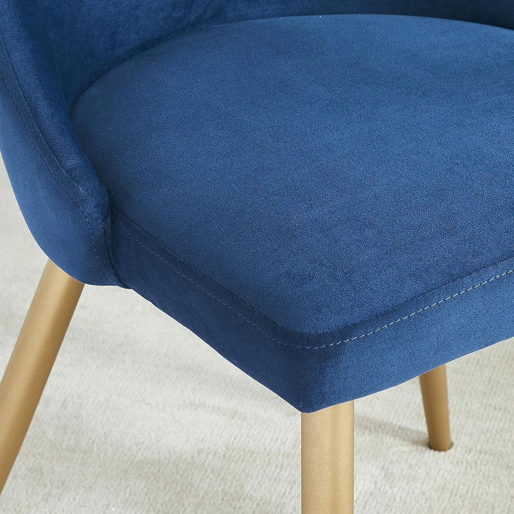 Set of 2 Mid-Century Velvet & Metal Side Chair in Blue