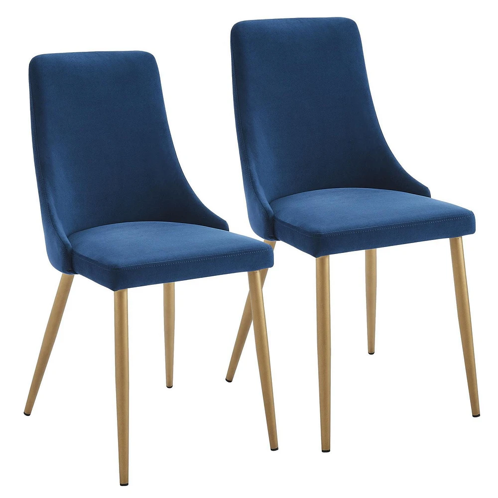 Set of 2 Mid-Century Velvet & Metal Side Chair in Blue