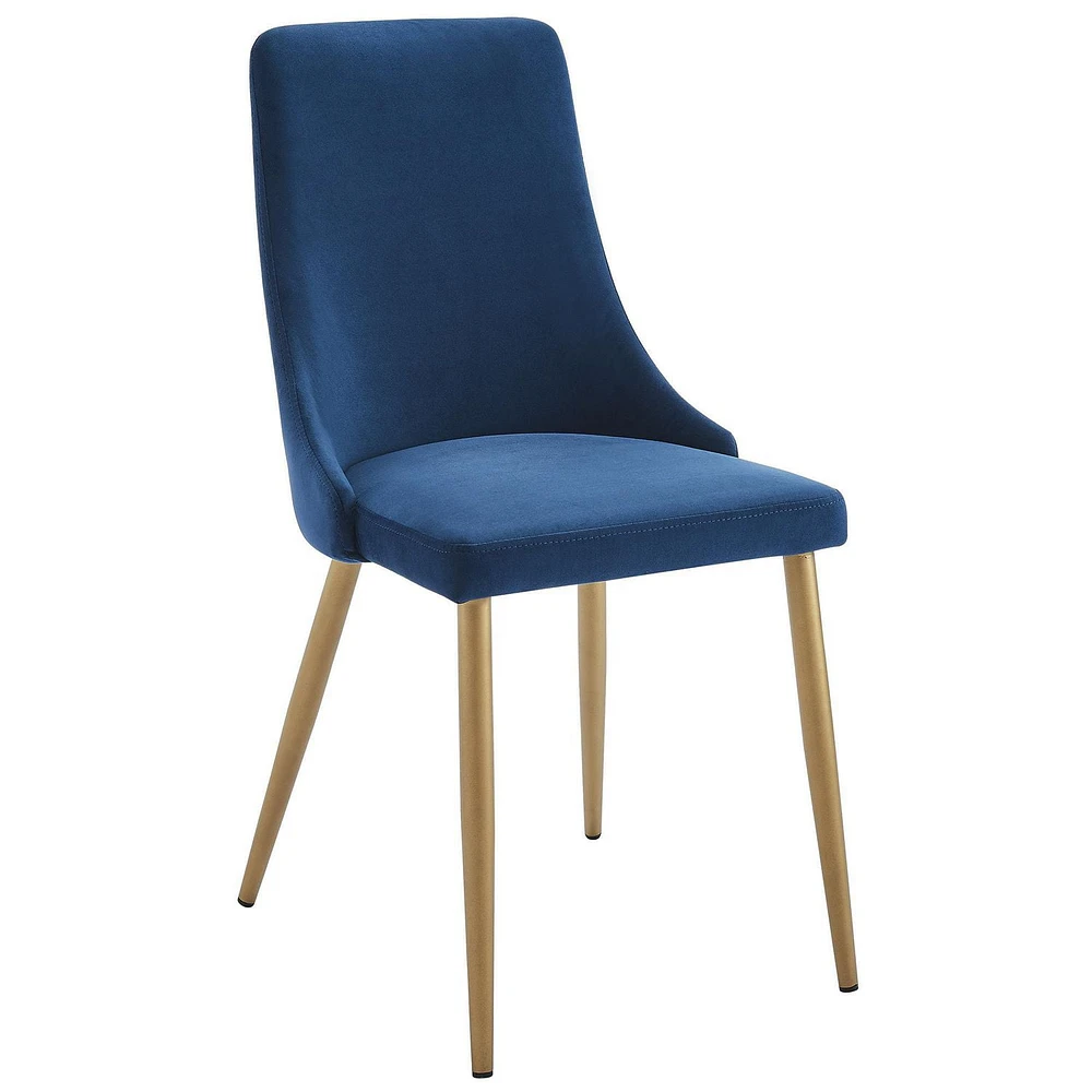 Set of 2 Mid-Century Velvet & Metal Side Chair in Blue