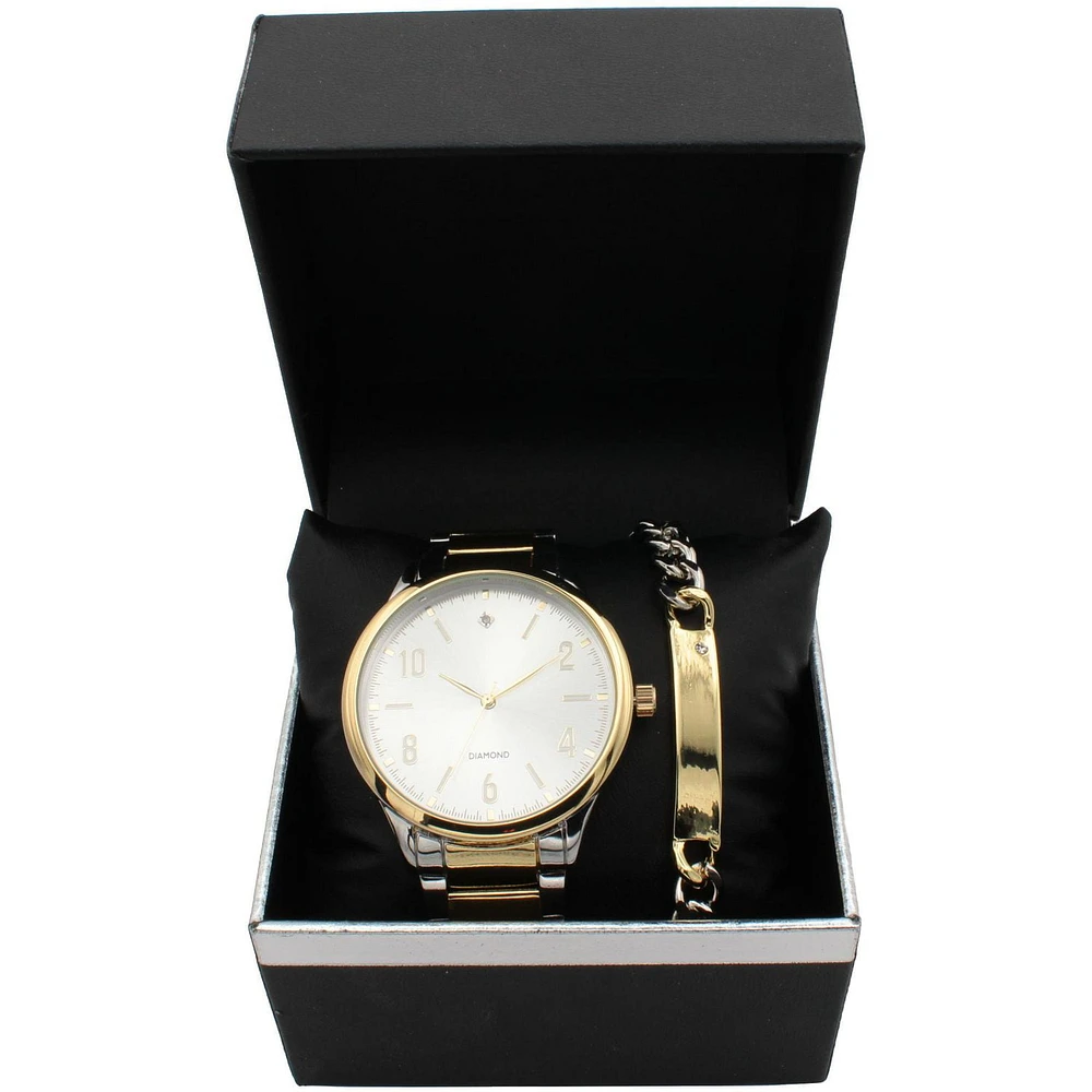Men's Two-Tone Silver & Gold Watch with Matching ID Bracelet