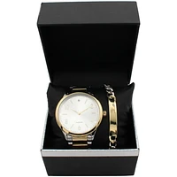Men's Two-Tone Silver & Gold Watch with Matching ID Bracelet
