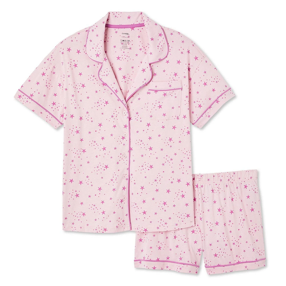 Pyjama 2 pièces avec haut à col cranté George pour femmes Tailles TP–TTG