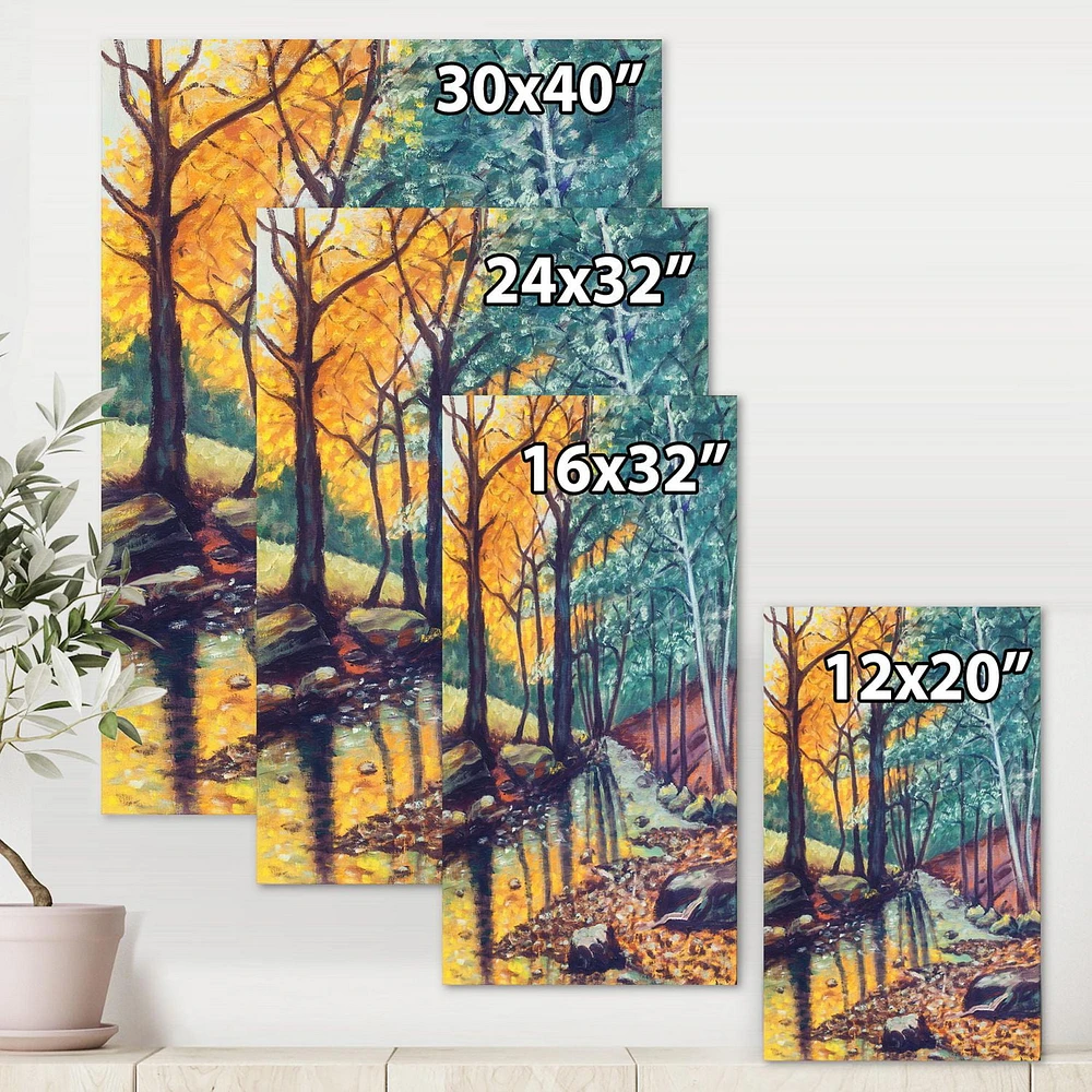 Designart Landscape With River In Autumn Forest Sunset Canvas Wall Art