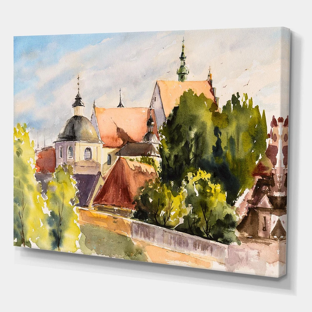 Designart View of Old Polish City In Nature Canvas Wall Art