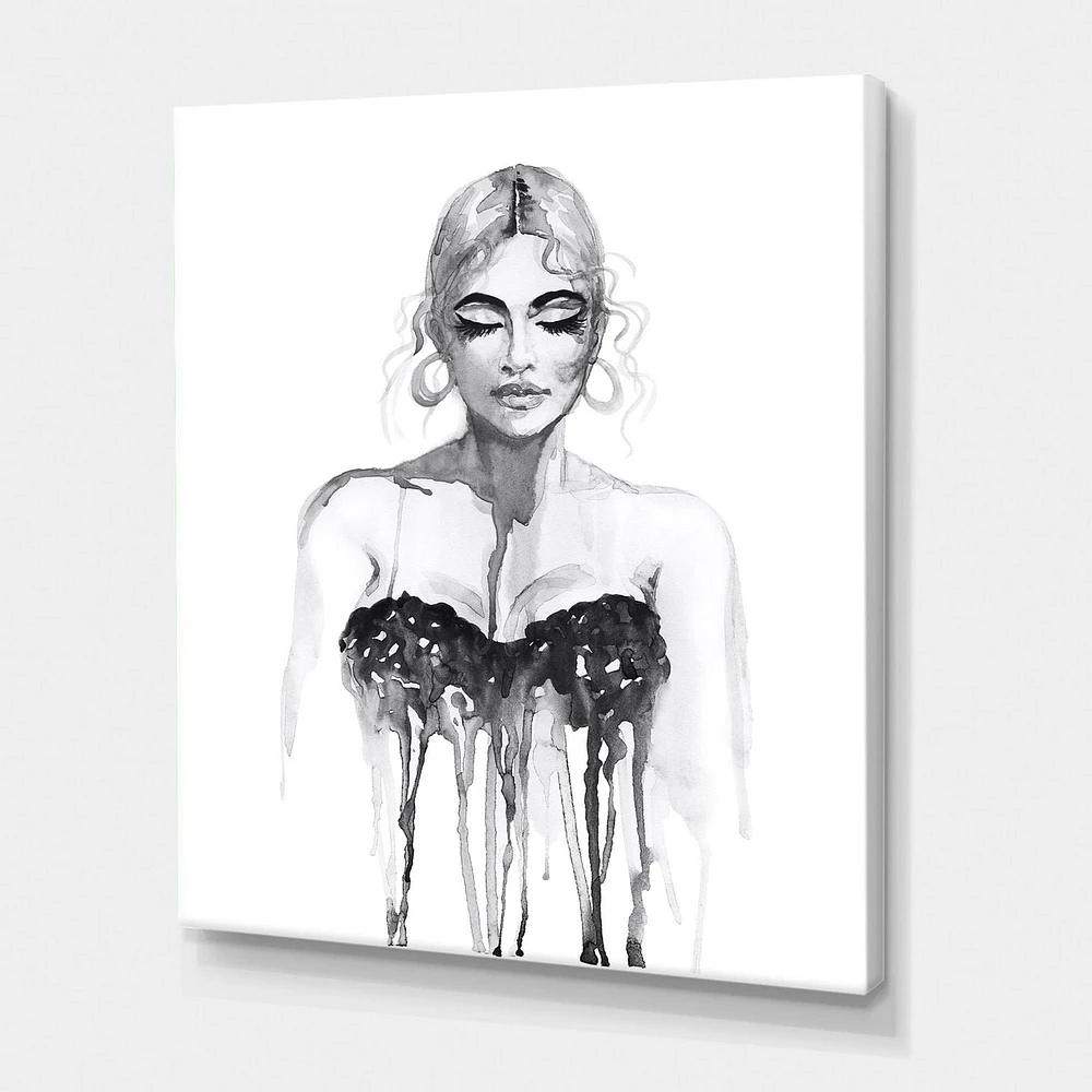 Designart Monochrome Portrait of Woman Wearing Evening Dress Canvas Wall Art