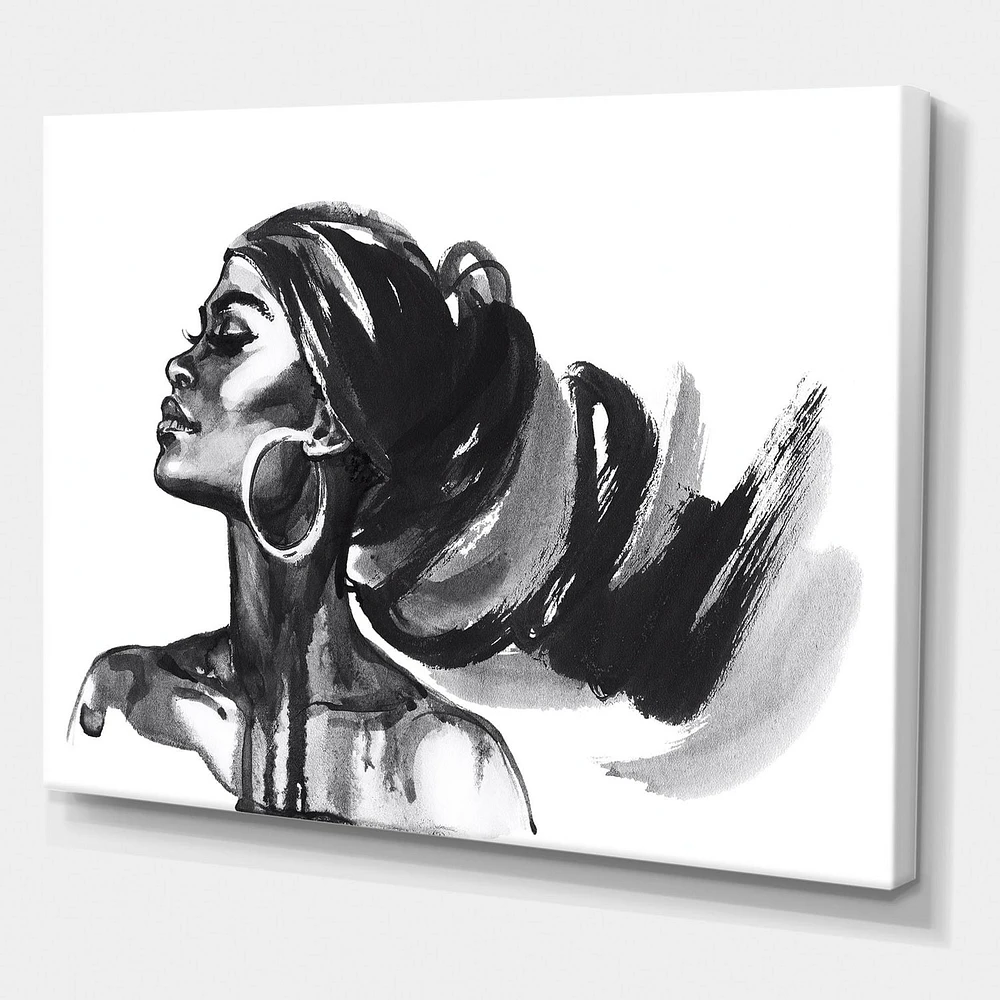 Designart Monochrome Portrait of African American Woman IV Canvas Wall Art