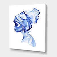 Designart Blue Fashion Portrait of Afro American Woman Canvas Wall Art