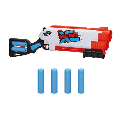 Nerf Mega XL Double Crusher Blaster, Largest Nerf Mega Darts Ever, 4 Nerf Mega XL Whistler Darts,Onboard Dart Storage