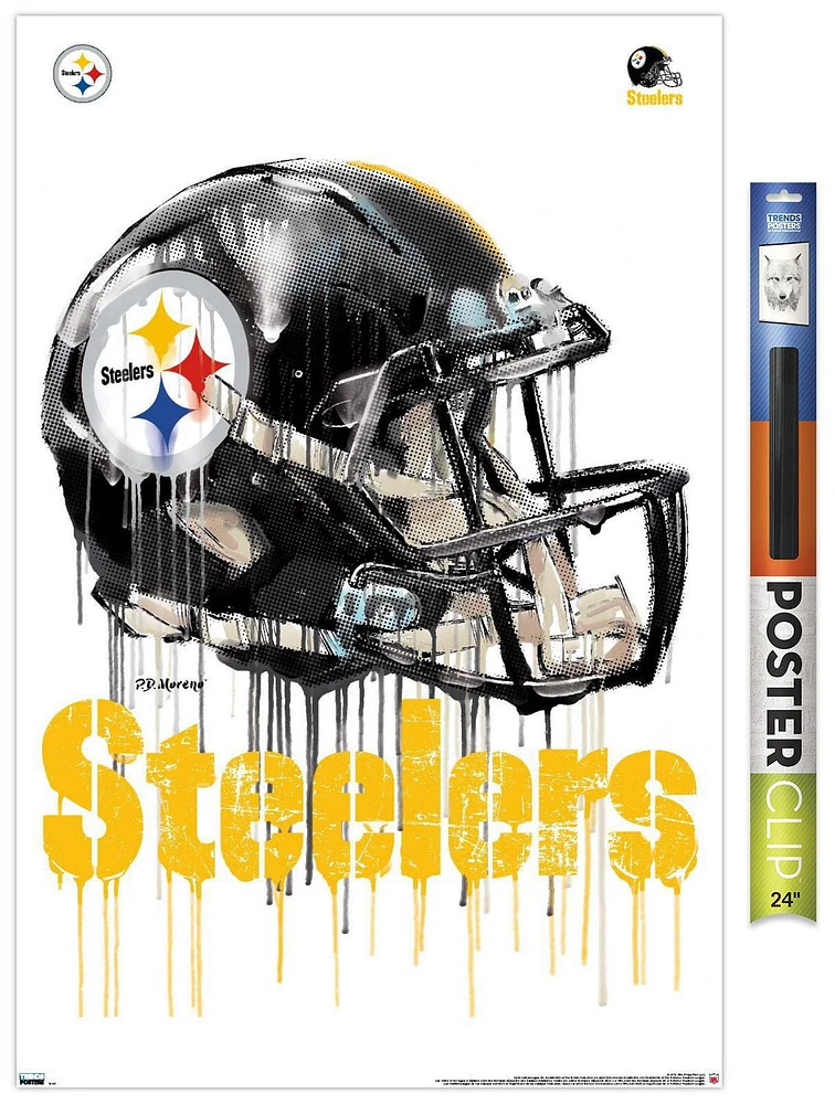 NFL Pittsburgh Steelers - Drip Helmet 20 Wall Poster, 22.375" x 34" Framed