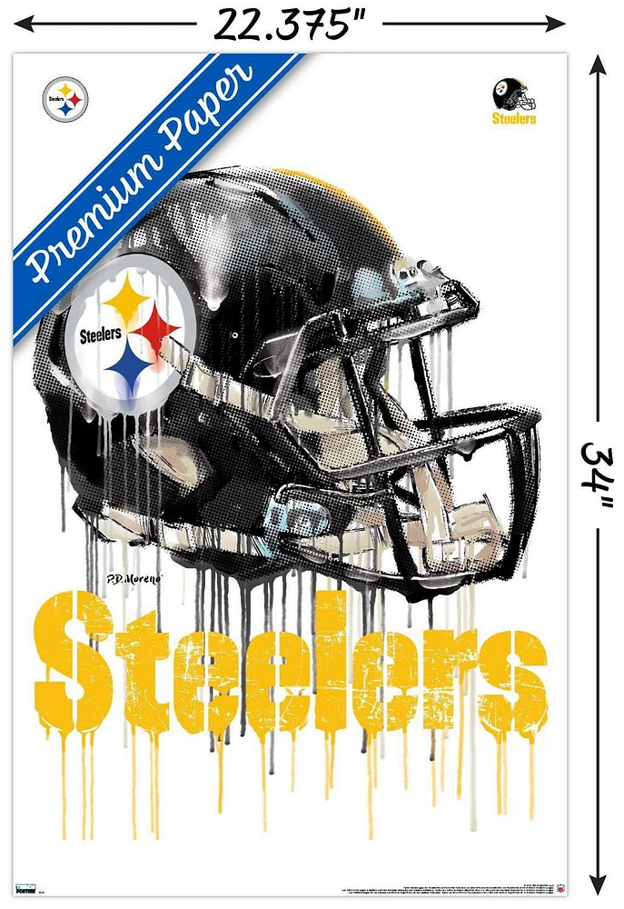 NFL Pittsburgh Steelers - Drip Helmet 20 Wall Poster, 22.375" x 34" Framed