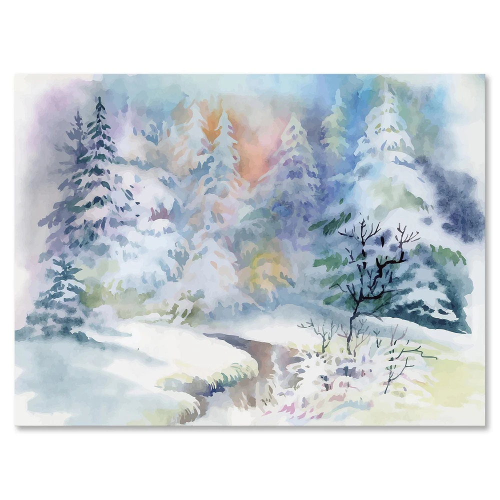 Designart Winter Landscape With Snowy River I Canvas Wall Art