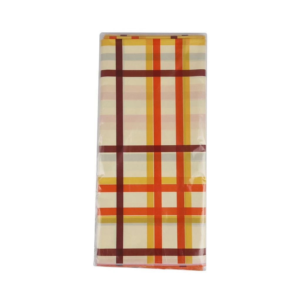  Way to Celebrate! Beige Plaid Plastic Thanksgiving Tablecloth, 108in x 54in