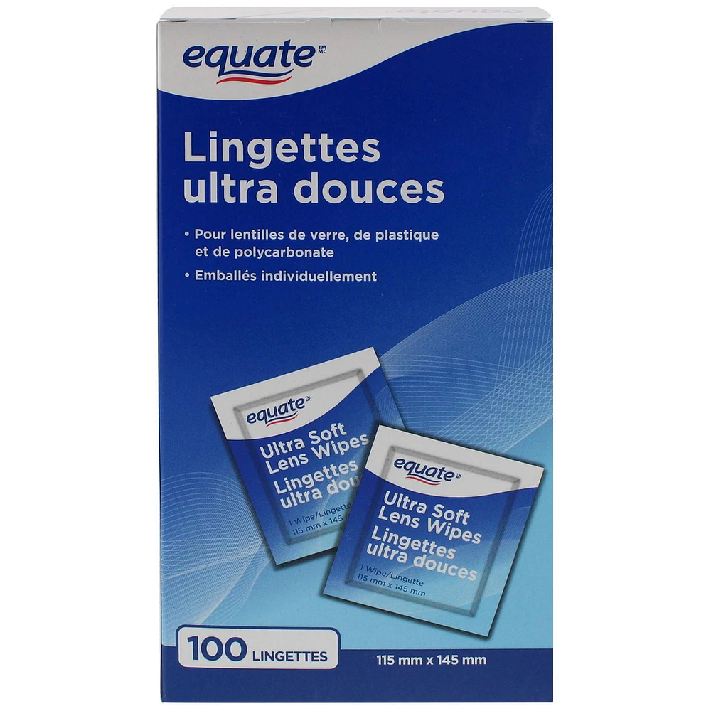 Equate Ultra Soft Lens Wipes, 100 wipes (15 mm x 145 mm each)