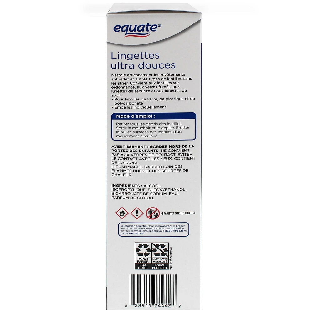 Equate Ultra Soft Lens Wipes, 100 wipes (15 mm x 145 mm each)