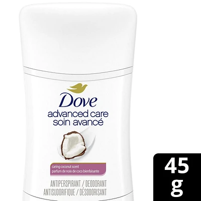 Dove Advanced Care Caring Coconut Scent Antiperspirant Deodorant for Women with Pro-Ceramide Technology for Soft, Resilient Skin, 45g, 45 g Antiperspirant