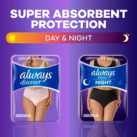 Culottes d’incontinence de nuit pour adultes Always Discreet, pour femmes, protègent jusqu’à 100% contre les fuites urinaires, taille P/M, 14culottes 14CT