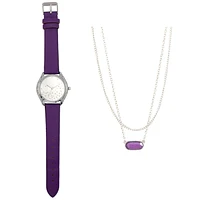 Ladies  purple strap Watch and Necklace