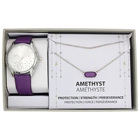 Ladies  purple strap Watch and Necklace