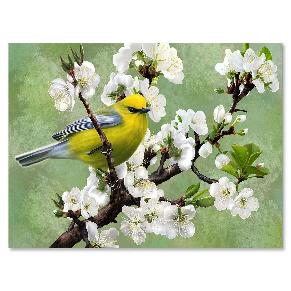 Designart Bird On A Branch of Cherry Canvas Wall Art