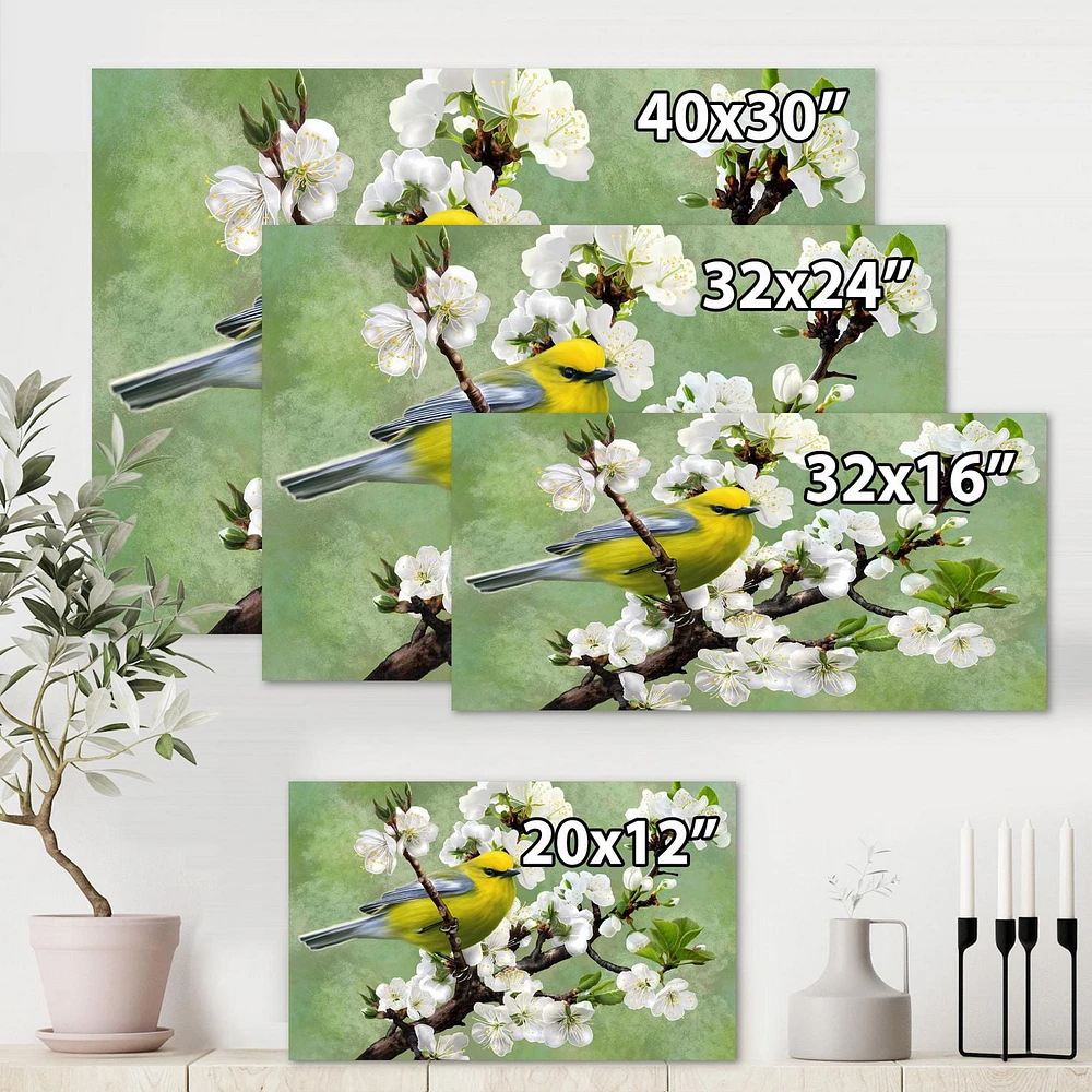 Designart Bird On A Branch of Cherry Canvas Wall Art