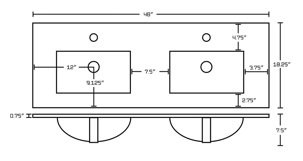 48-in. W Wall Mount Dawn Grey Vanity Set For 1 Hole Drilling  AI-8463