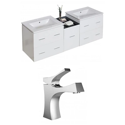 61,5 pouces Ensemble de meuble-lavabo blanc à montage mural W pour percer 1 trou AI-8483