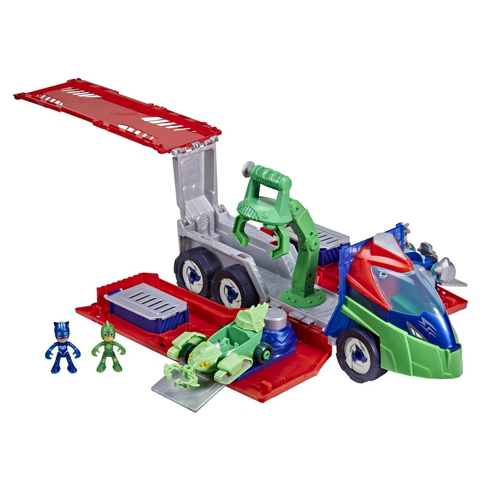 PJ Masks PJ Launching Seeker Preschool Toy, Transforming Vehicle Playset with 2 Cars, 2 Action Figures, and More