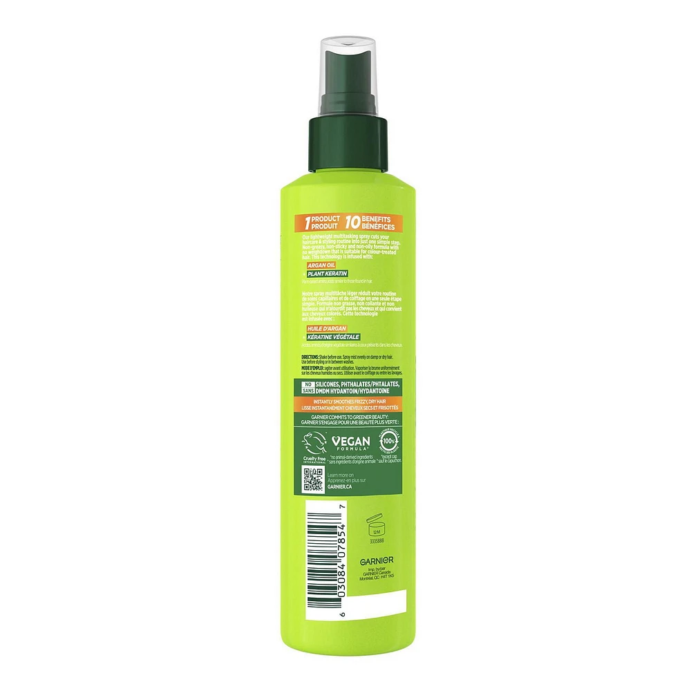Garnier Fructis Sleek & Shine, 10-In-1 Repairing Leave-In Spray For Frizzy & Dry Hair with Heat Protection, With Argan Oil and Plant Keratin - 239ml, Hair spray for frizzy hair