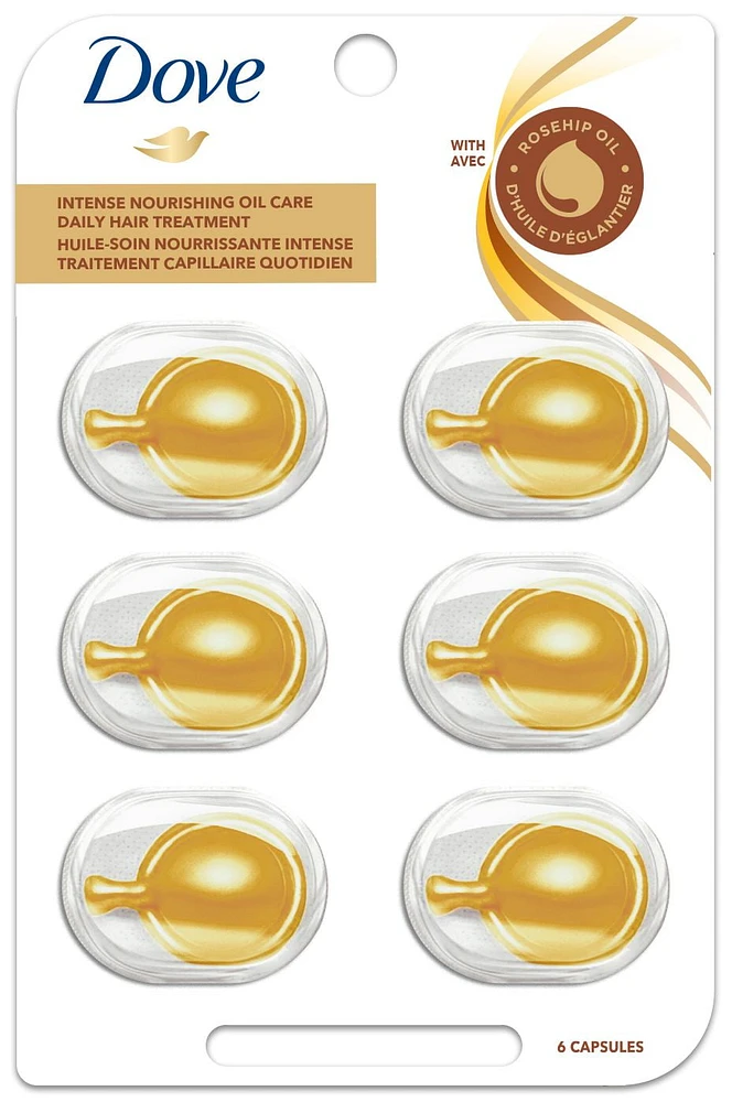 Dove Intense Nourishing Oil Care Daily Hair Treatment - with Rosehip Oil, 6 x 1ml