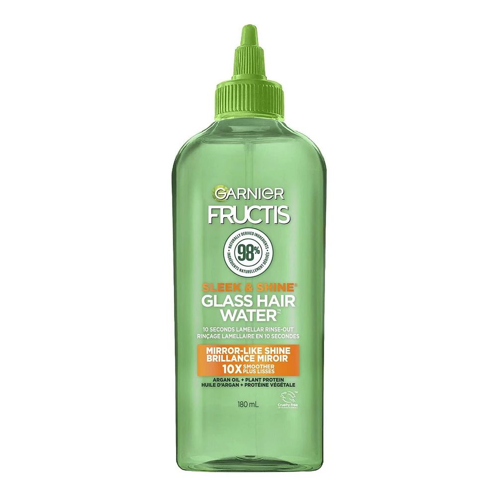 Garnier Fructis Sleek & Shine Glass Hair Water, Sulfate Free 10 Second Treatment, 10x Smoother and Shiny Hair, with Argan Oil and Plant Protein, 180mL, 10x smoother hair in 10 sec.