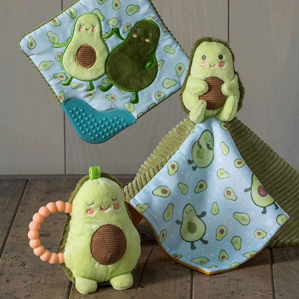 Mary Meyer - Baby, Infant, Toddler - Yummy Avocado Crinkle Teether - Sensory Toy - Crinkle Paper and Squeaker, Stroller and Car Seat Toy - Silicone Teether