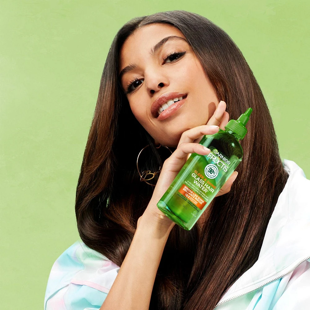 Garnier Fructis Sleek & Shine Glass Hair Water, Sulfate Free 10 Second Treatment, 10x Smoother and Shiny Hair, with Argan Oil and Plant Protein, 180mL, 10x smoother hair in 10 sec.