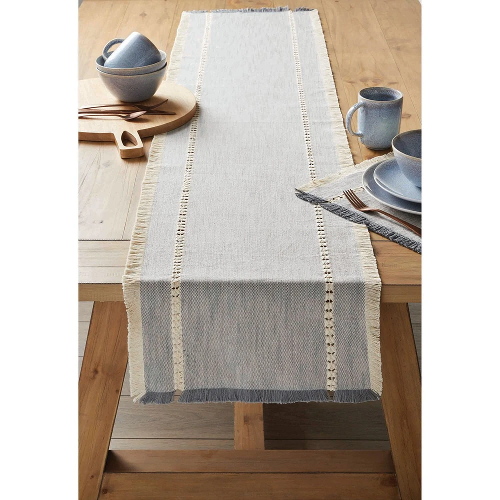 Better Homes & Gardens Gray Fringe Table Runner - 14 x 90" - Gray - 100% Cotton, 100% COTTON, 14"X90"