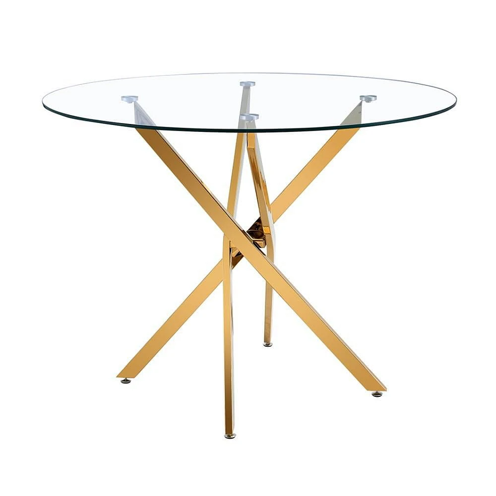 Diva Glass Star Dining Table with tempered glass top and polished stainless steel in GOLD.