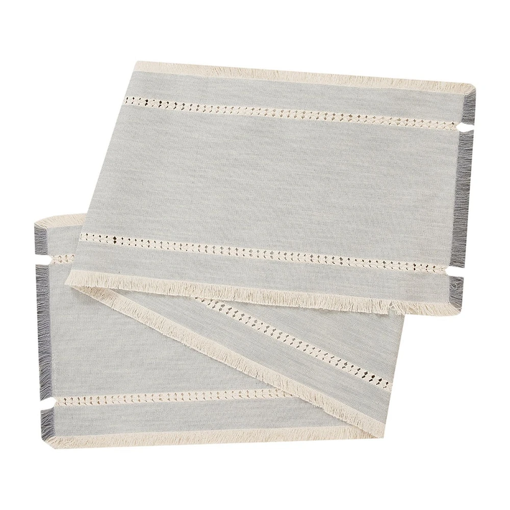 Better Homes & Gardens Gray Fringe Table Runner - 14 x 90" - Gray - 100% Cotton, 100% COTTON, 14"X90"