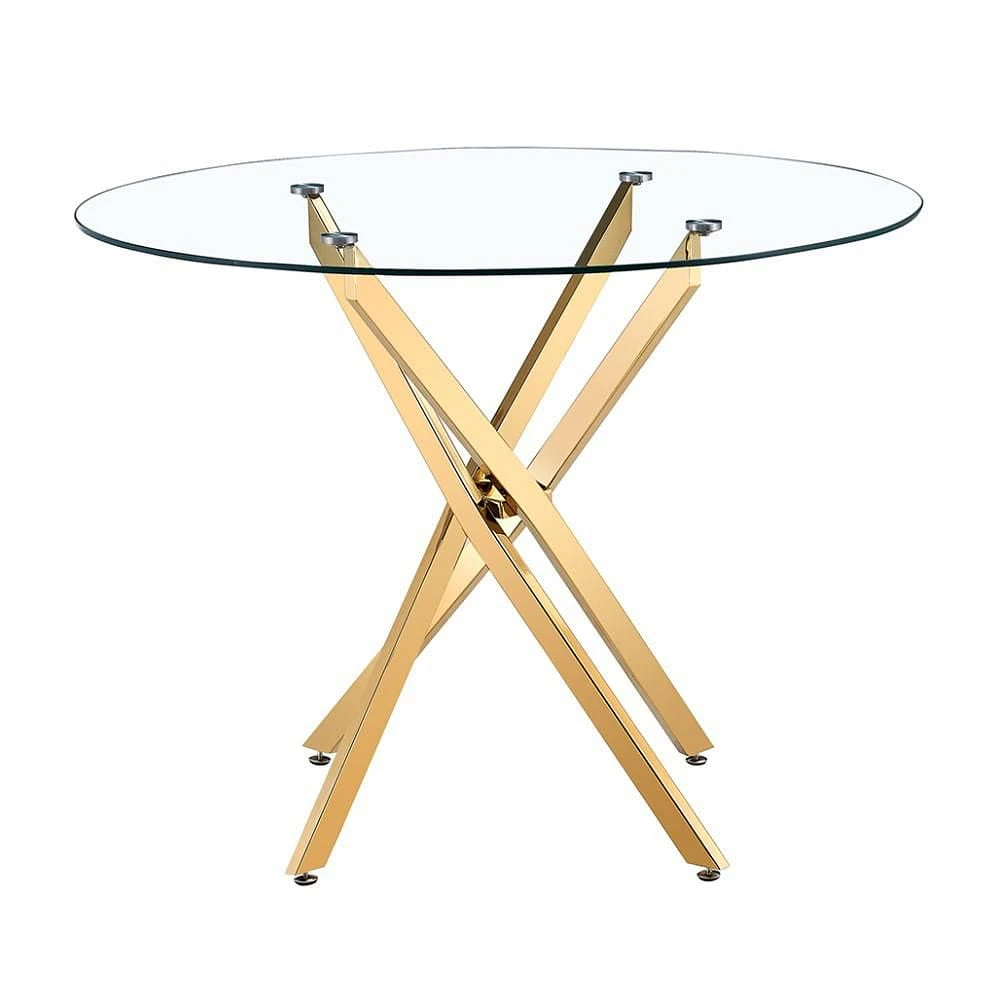 Diva Glass Star Dining Table with tempered glass top and polished stainless steel in GOLD.