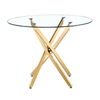 Diva Glass Star Dining Table with tempered glass top and polished stainless steel in GOLD.