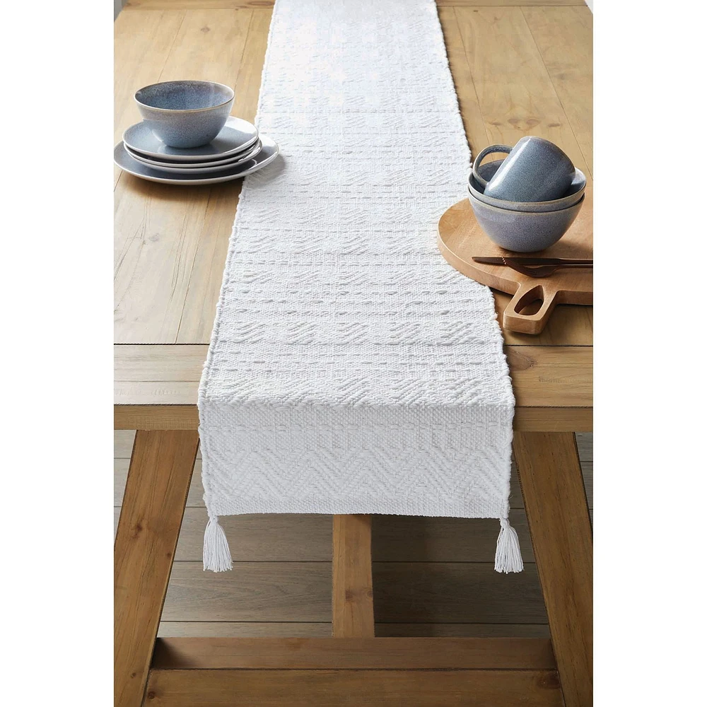 Better Homes & Gardens Chunky Woven Table Runner - White - 14" x 90" - 100% Cotton, 100% COTTON, 14"X90"