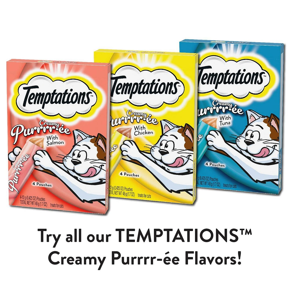 Temptations Creamy Puree Salmon Lickable Adult Cat Treats, 4x12g