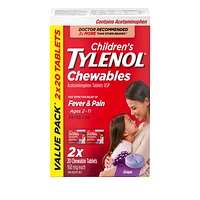 Tylenol Children's Medicine for Fever & Pain, Grape Chewables, Value Pack, 2 x 20 Count