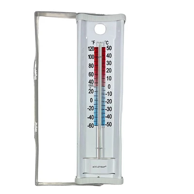 Accutemp Indoor or Outdoor Thermometer, Bracket Included, Temperature Readings in Celsius  °C and Fahrenheit and °F, White, Model 8010, Weatherproof