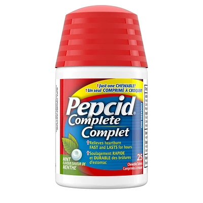 Pepcid Complete Chewable Mint Tablets, Acid Reducer for Heartburn, 25 Count