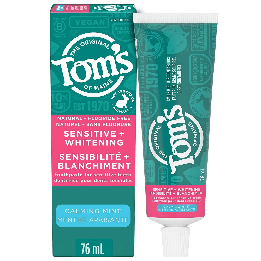 Tom’s of Maine PureActiv Sensitive + Whitening Fluoride Free Toothpaste, Calming Mint, Tom’s of Maine Toothpaste