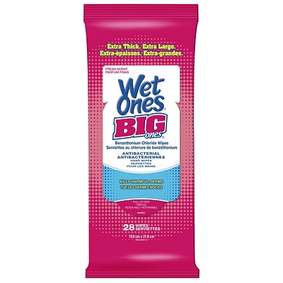 Wet Ones Big Ones Antibacterial Wipes, Fresh Scent, 28 Wipes