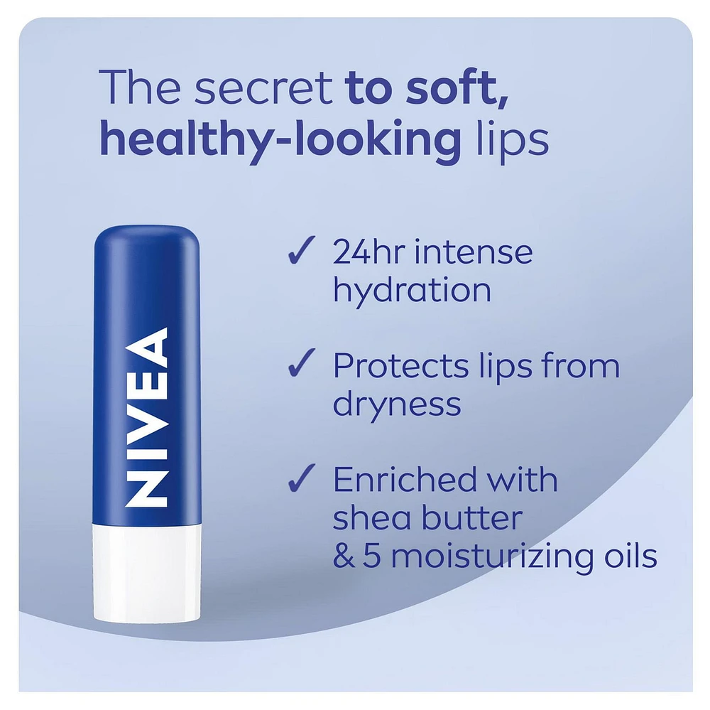 NIVEA Lip Care Essential, 24hr hydration, Enriched with<br>shea butter and 5 moisturizing oils, 2 x 4.8 g